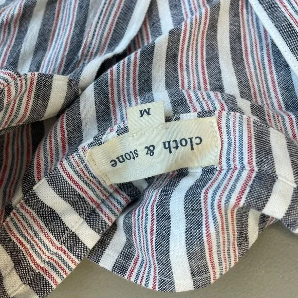 Cloth Stone Shirt Size Medium Striped Raw Hem Button Up Linen Blend Long Sleeve - Picture 3 of 7